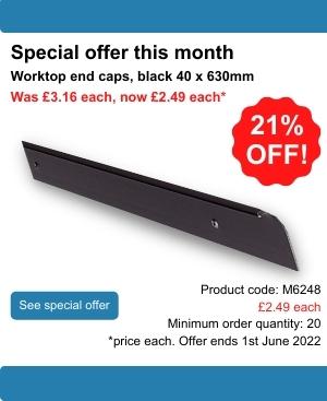 Black worktop end caps, normally £3.16 each, now £2.49 (21% off)