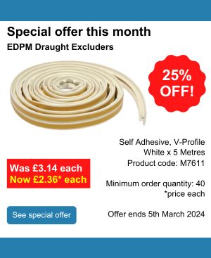 EDPM Rubber Draught Excluders, Self Adhesive V-Profile, Was £3.14 each, now £2.36 (25% off)